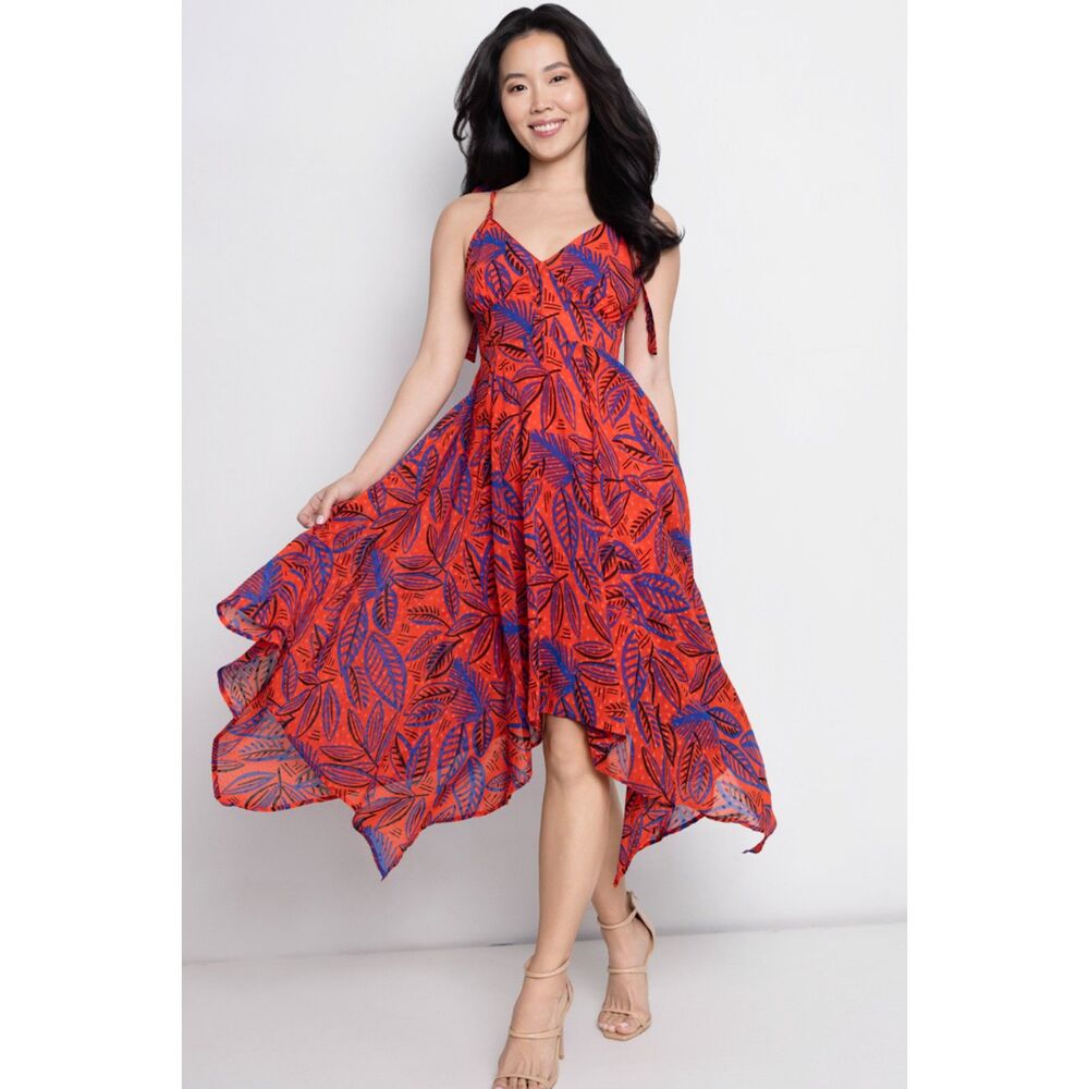 ALEXIS for Target Dress Asymetrical Tropical Sz M Red Resortwear Garden Party
